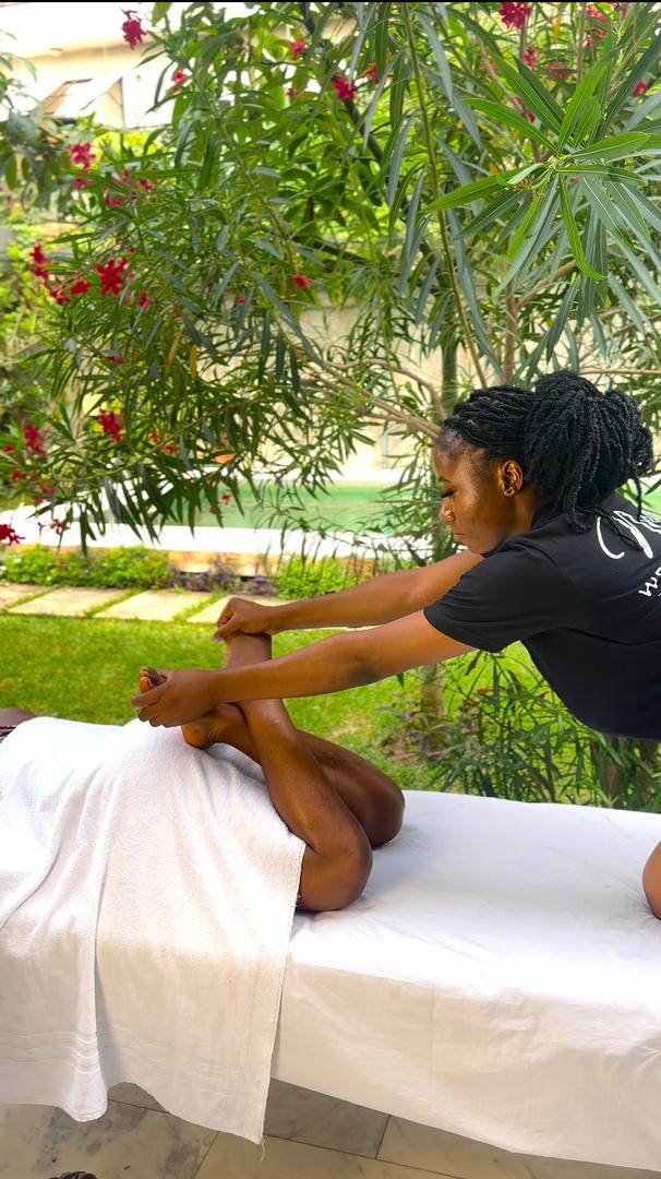 Outdoor Thai massage stretch session